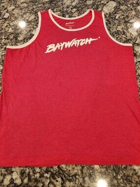 Men’s Red White Baywatch Malibu Beach Patrol Tank Size XXL